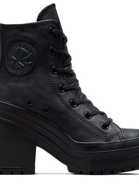 Converse Black Leather Platform Lace-Up Heeled Boot